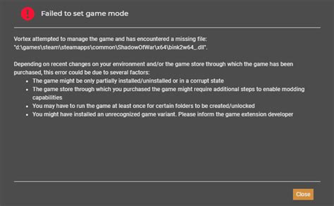 Vortex 'Failed to set game mode' .